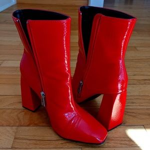 Nasty Gal Patent Red Square Block Boots - Size 7